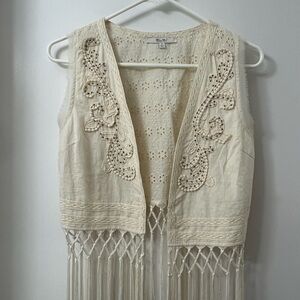Vintage Miss Me Cream Eyelit Fringe Vest